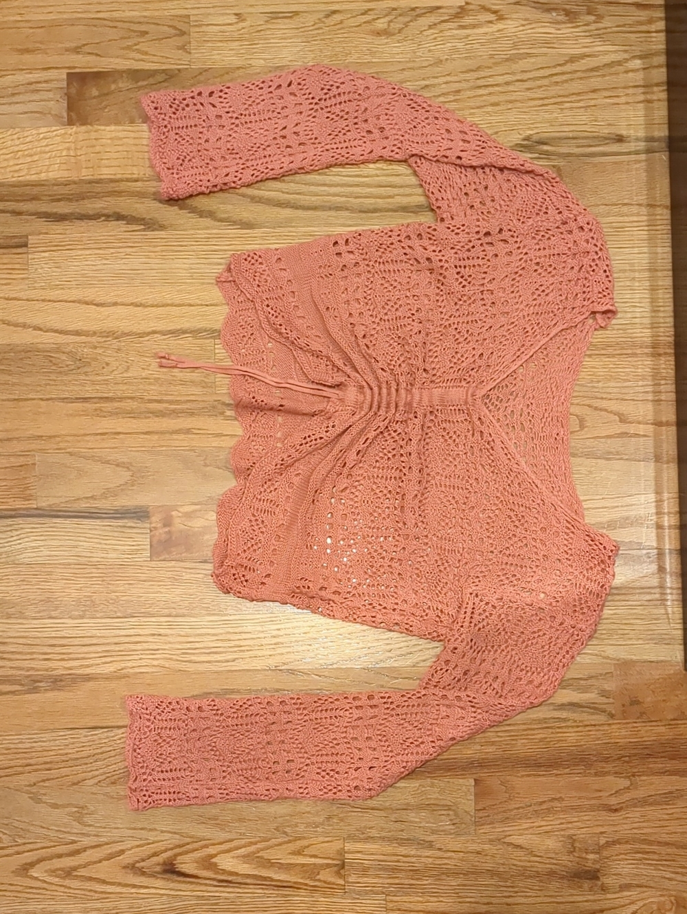 Crochet Tie-Front Lightweight Cardigan in Coral Pink